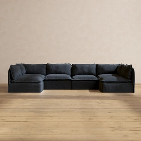 Modular Performance 6-Seater Open-Ends U-Sectional in Indigo | Deluxe Blend