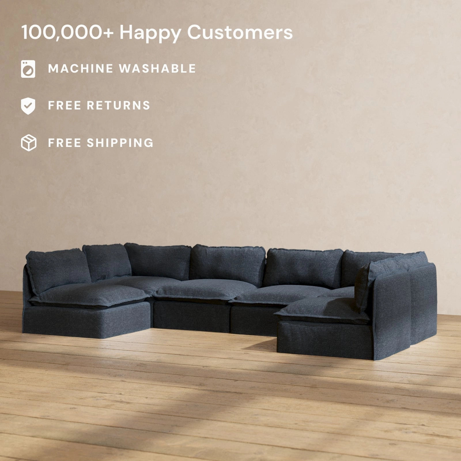 Modular Performance 6-Seater Open-Ends U-Sectional in Indigo | Deluxe Blend