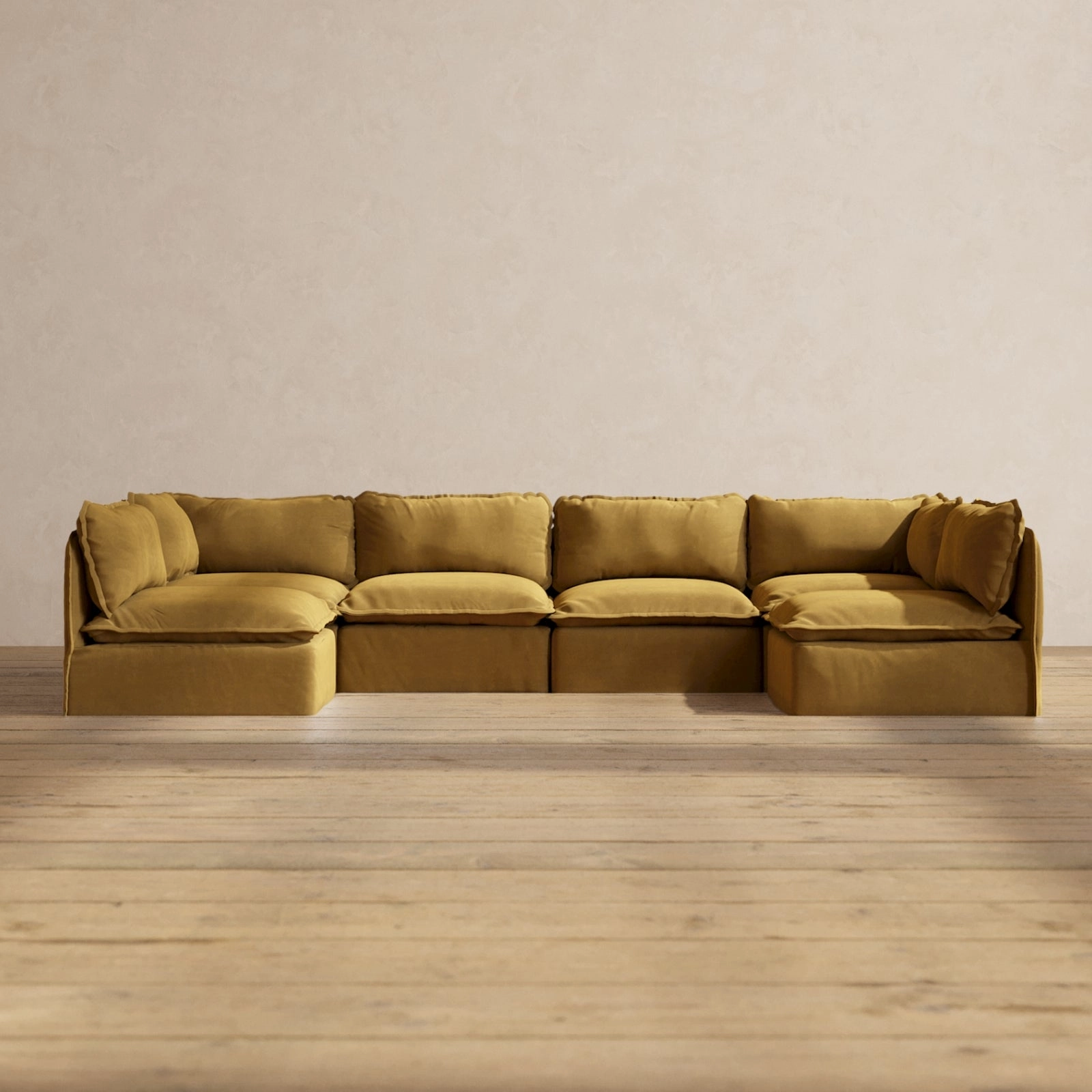 Modular Performance 6-Seater Open-Ends U-Sectional in Toffee | Relaxed Blend