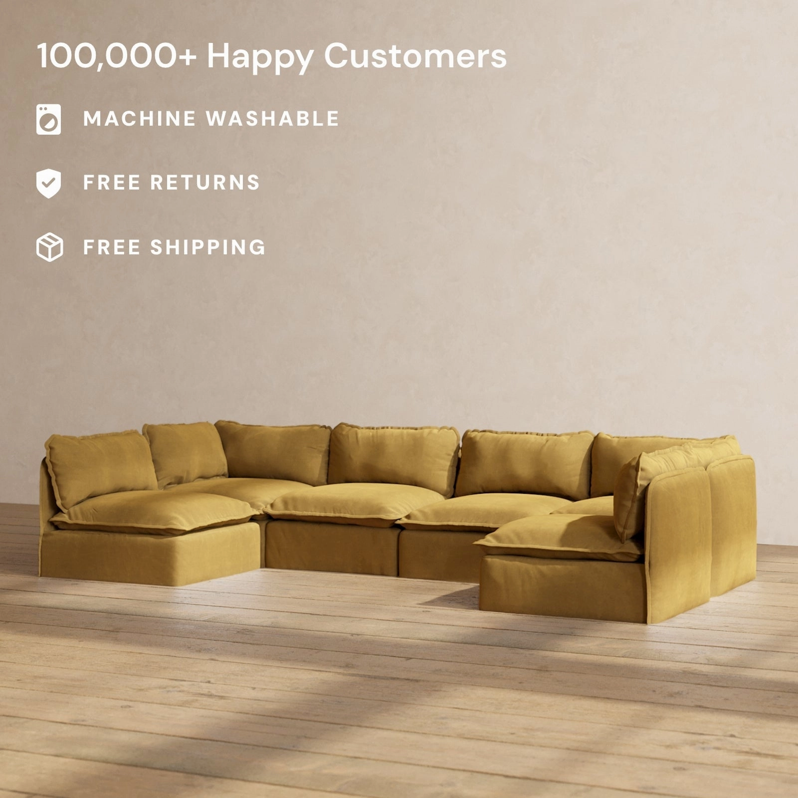 Modular Performance 6-Seater Open-Ends U-Sectional in Toffee | Relaxed Blend