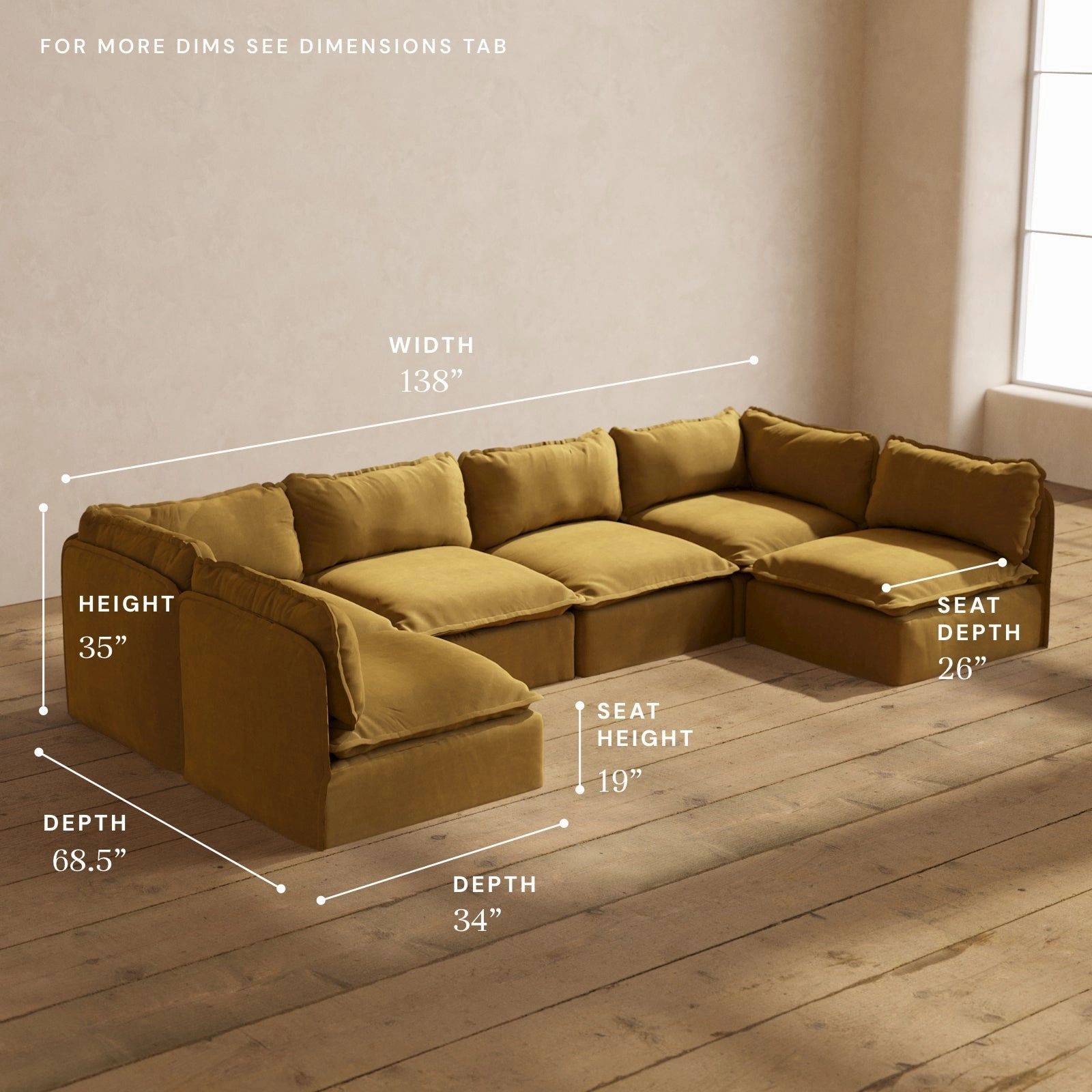 Modular Performance 6-Seater Open-Ends U-Sectional in Toffee | Relaxed Blend