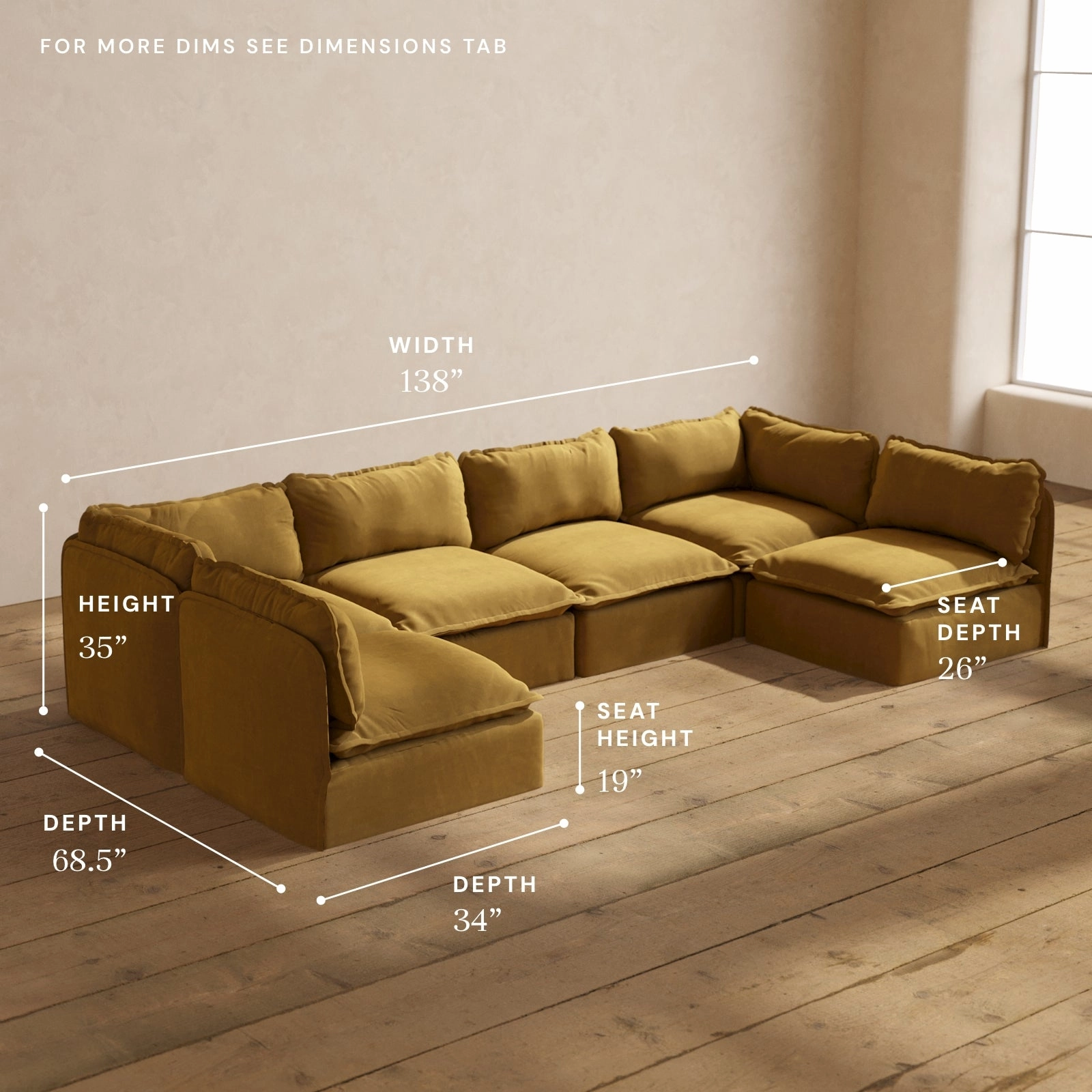 Modular Performance 6-Seater Open-Ends U-Sectional in Toffee | Relaxed Blend