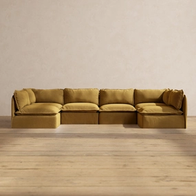 Modular Performance 6-Seater Open-Ends U-Sectional in Toffee | Relaxed Blend