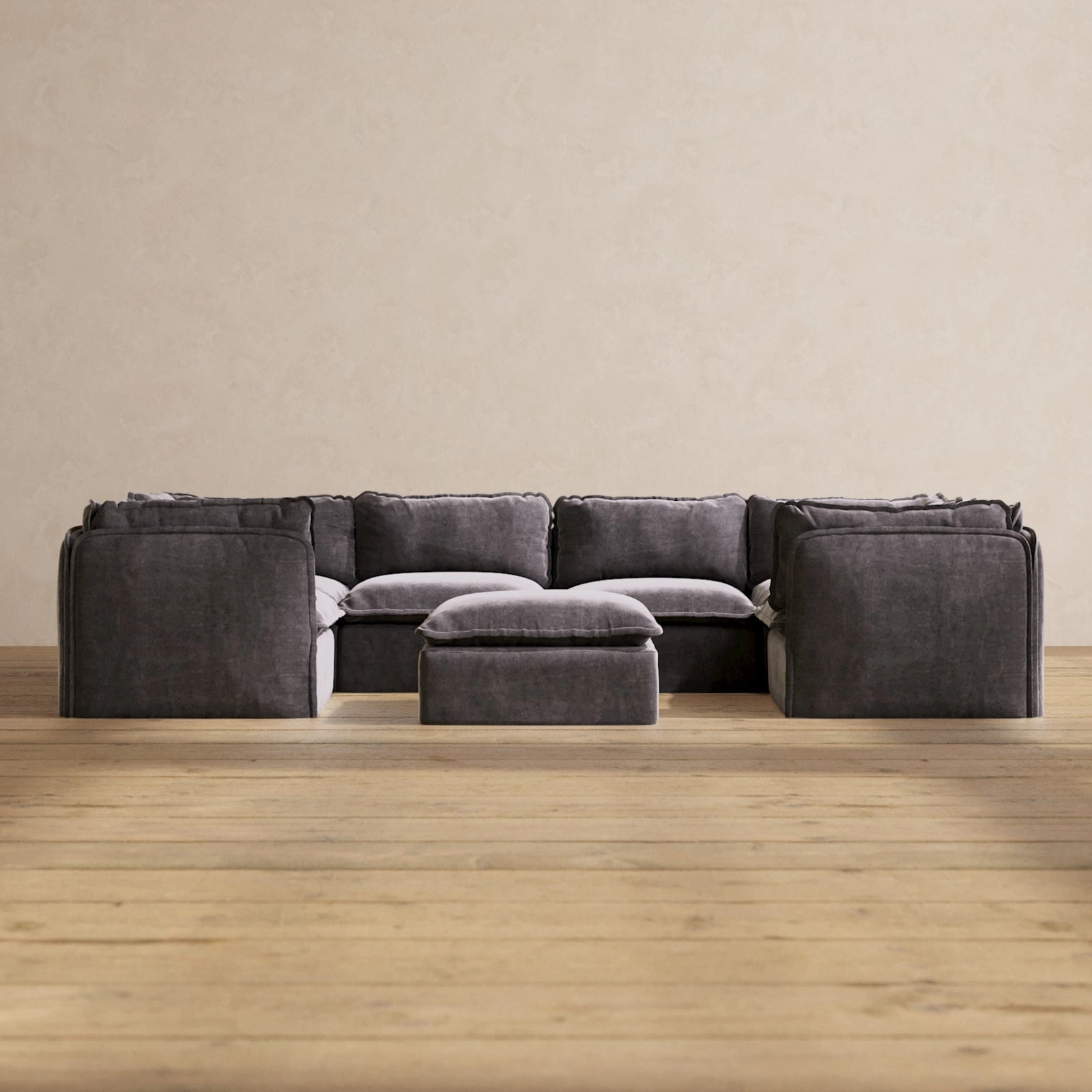 Modular Performance 6-Seater U-Sectional   Ottoman in Cinder | Deluxe Blend
