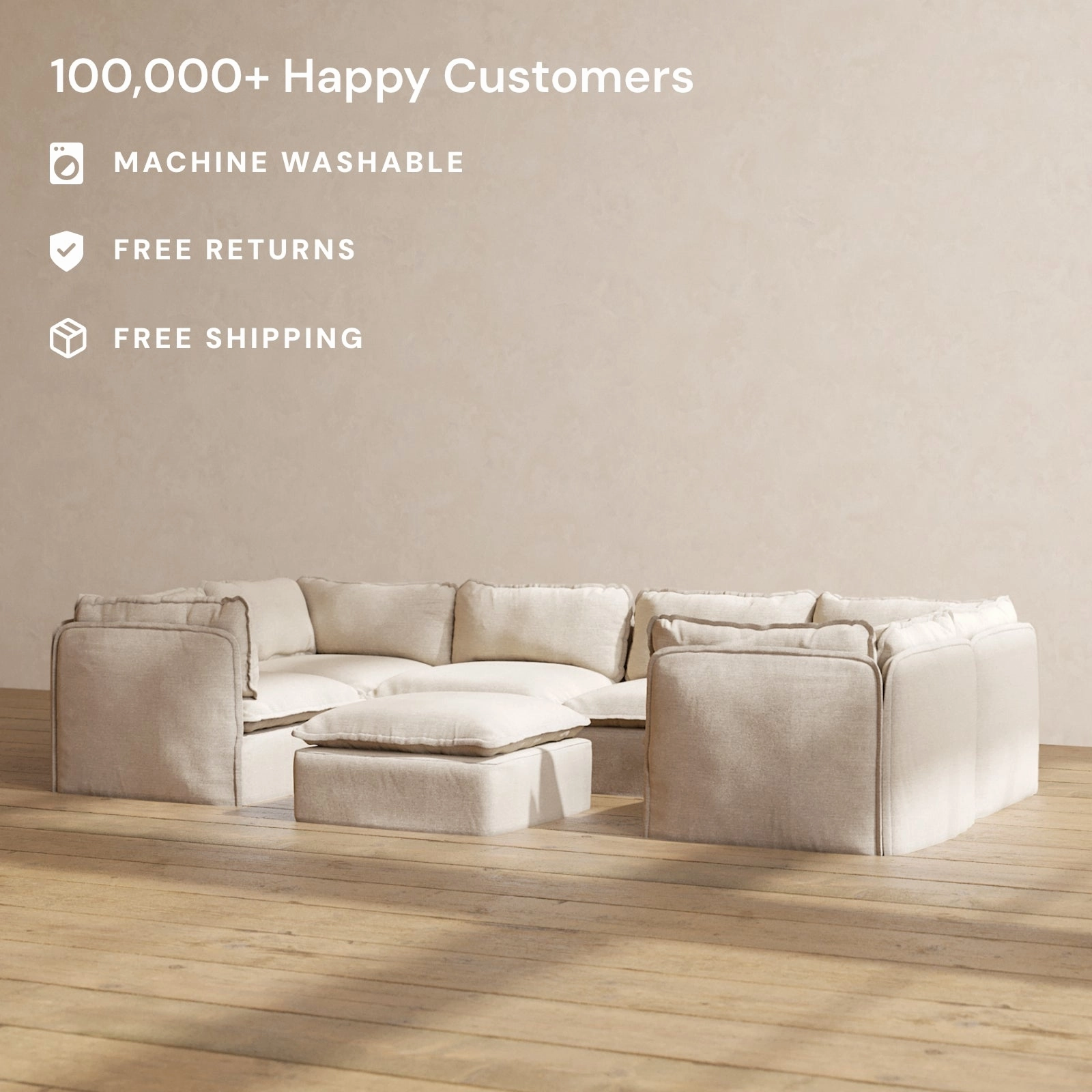 Modular Performance 6-Seater U-Sectional   Ottoman in Oat | Deluxe Blend