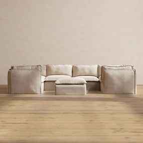 Modular Performance 6-Seater U-Sectional   Ottoman in Oat | Deluxe Blend