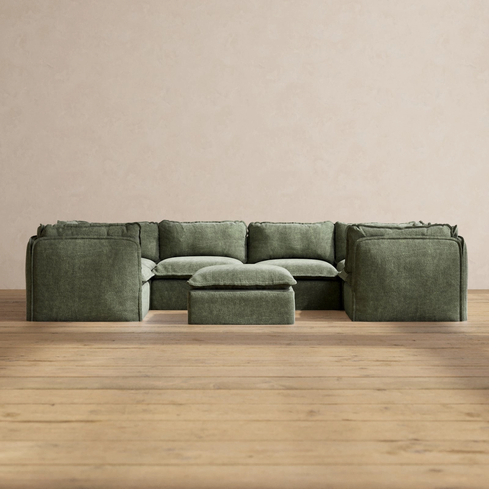 Modular Performance 6-Seater U-Sectional   Ottoman in Willow | Deluxe Blend