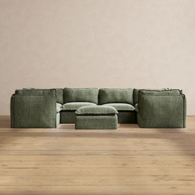 Modular Performance 6-Seater U-Sectional   Ottoman in Willow | Relaxed Blend