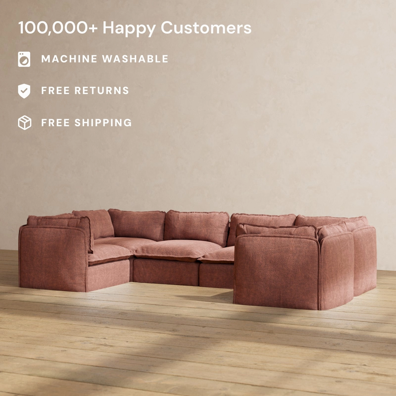 Modular Performance 6-Seater U-Sectional in Chestnut | Deluxe Blend