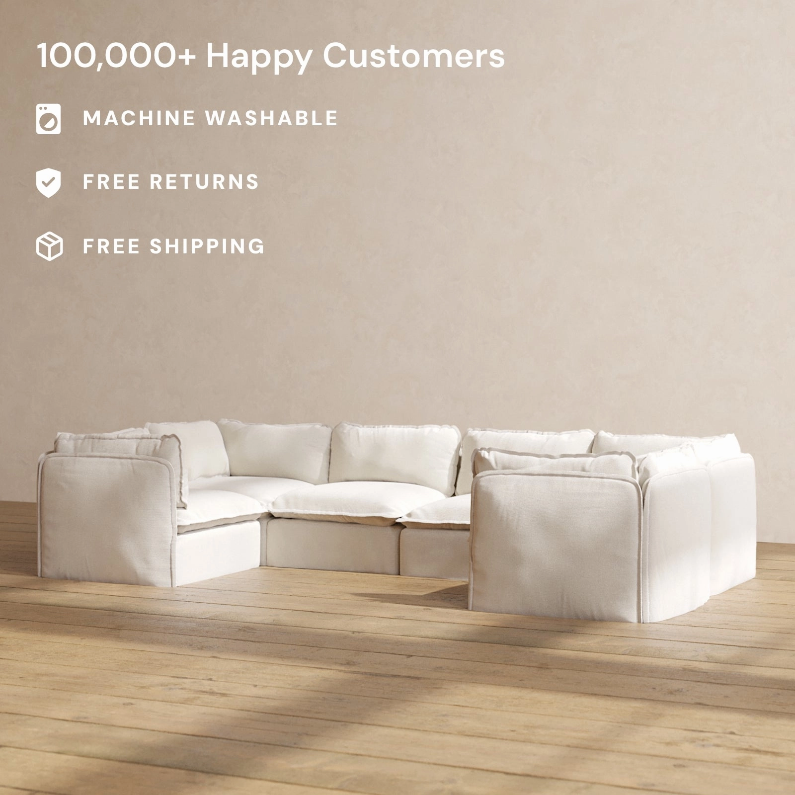 Modular Performance 6-Seater U-Sectional in Flour | Deluxe Blend