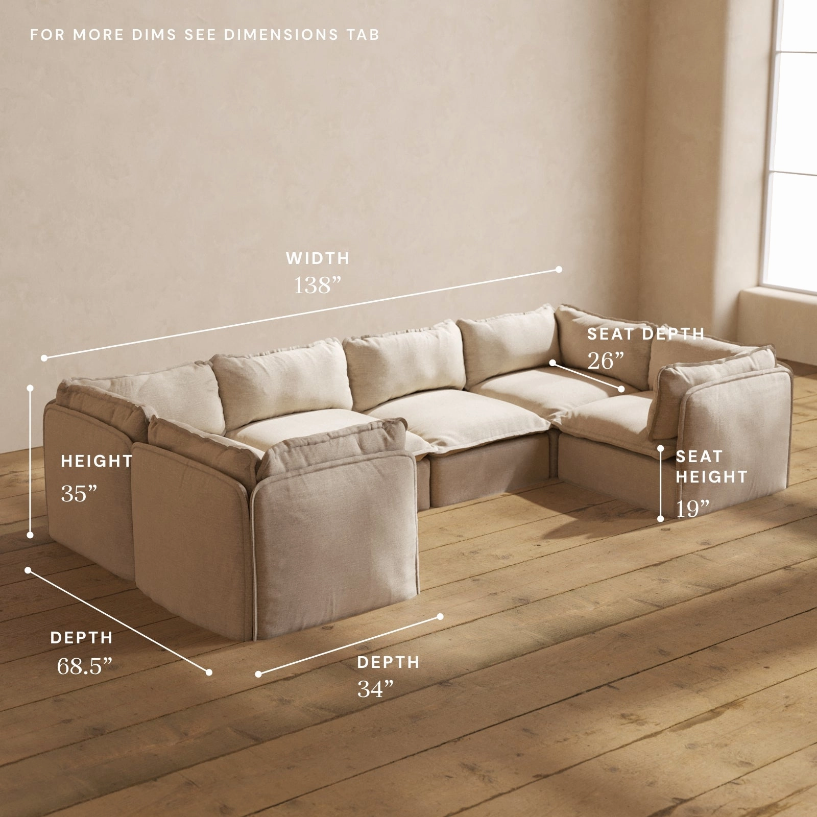 Modular Performance 6-Seater U-Sectional in Oat | Deluxe Blend