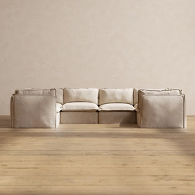 Modular Performance 6-Seater U-Sectional in Oat | Deluxe Blend