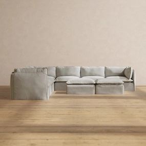 Modular Performance 7-Seater Corner Sectional   Bench Ottoman in Cloud | Deluxe Blend