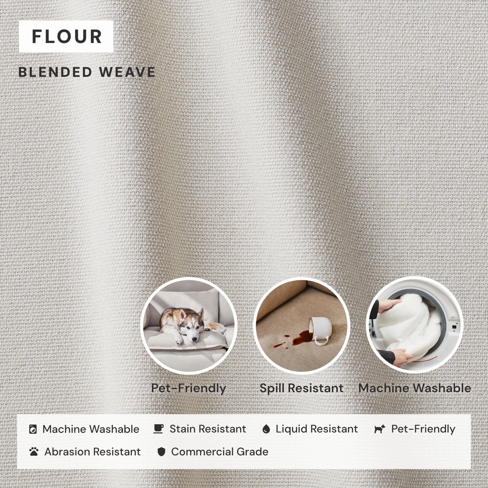 Modular Performance 7-Seater Corner Sectional   Bench Ottoman in Flour | Relaxed Blend