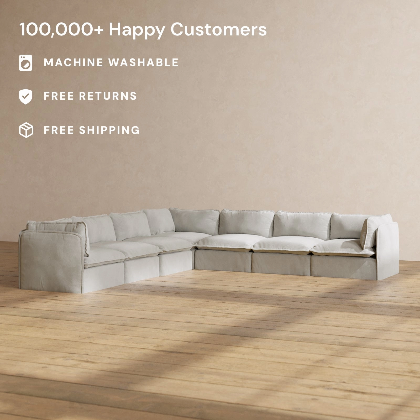 Modular Performance 7-Seater Corner Sectional in Cloud | Deluxe Blend