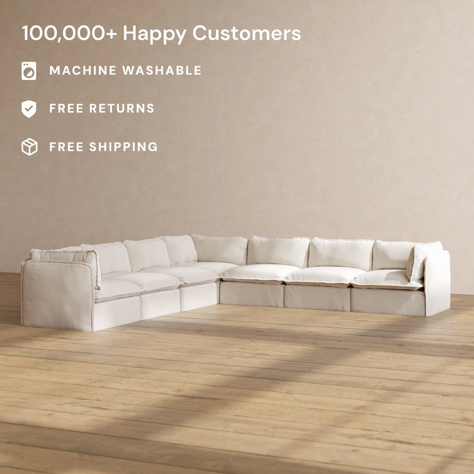Modular Performance 7-Seater Corner Sectional in Flour | Relaxed Blend