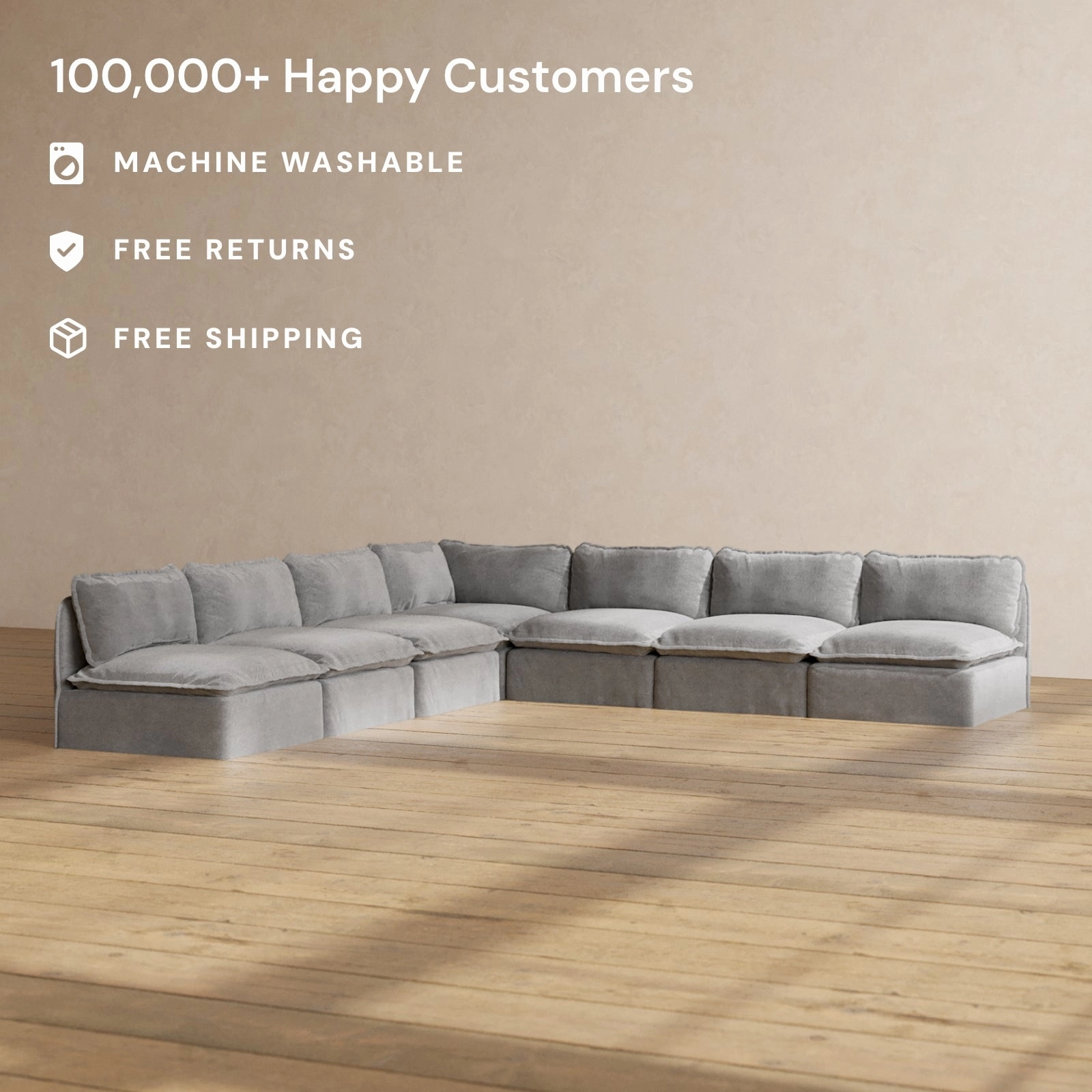 Modular Performance 7-Seater Open-Ends Corner Sectional in Ash | Deluxe Blend
