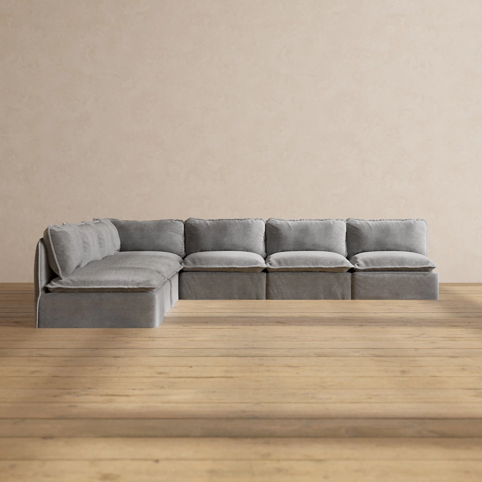 Modular Performance 7-Seater Open-Ends Corner Sectional in Ash | Deluxe Blend