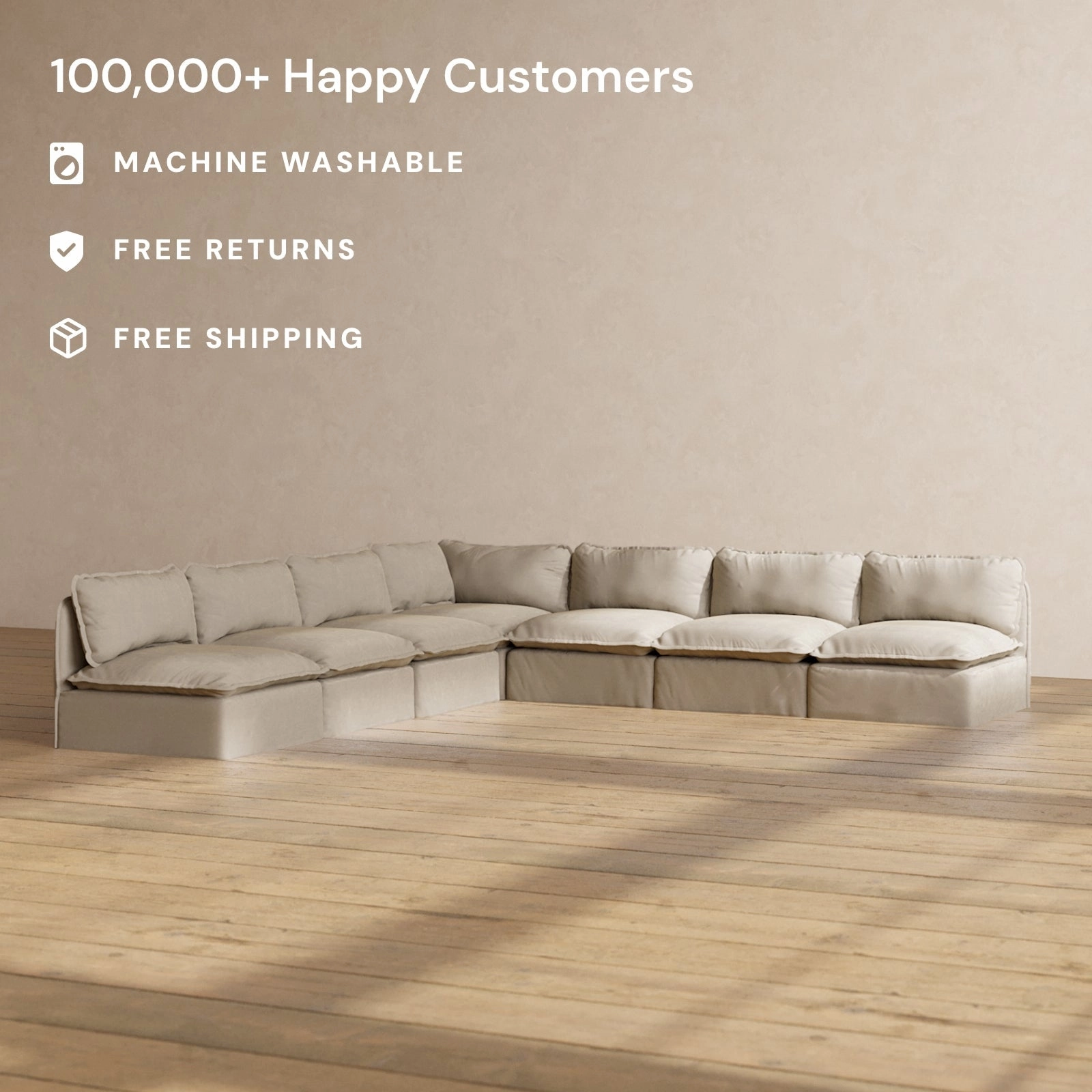 Modular Performance 7-Seater Open-Ends Corner Sectional in Dune | Relaxed Blend