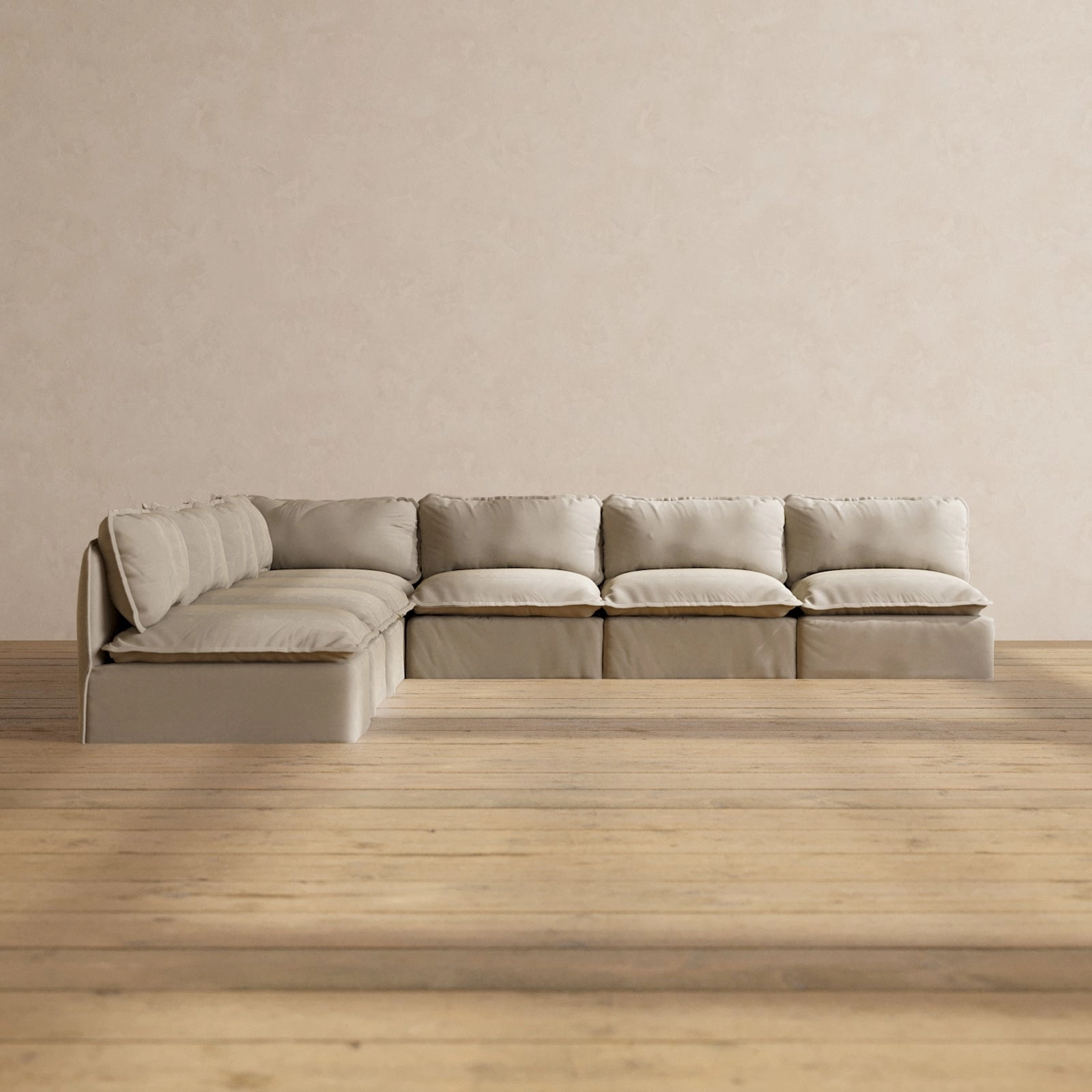 Modular Performance 7-Seater Open-Ends Corner Sectional in Dune | Relaxed Blend