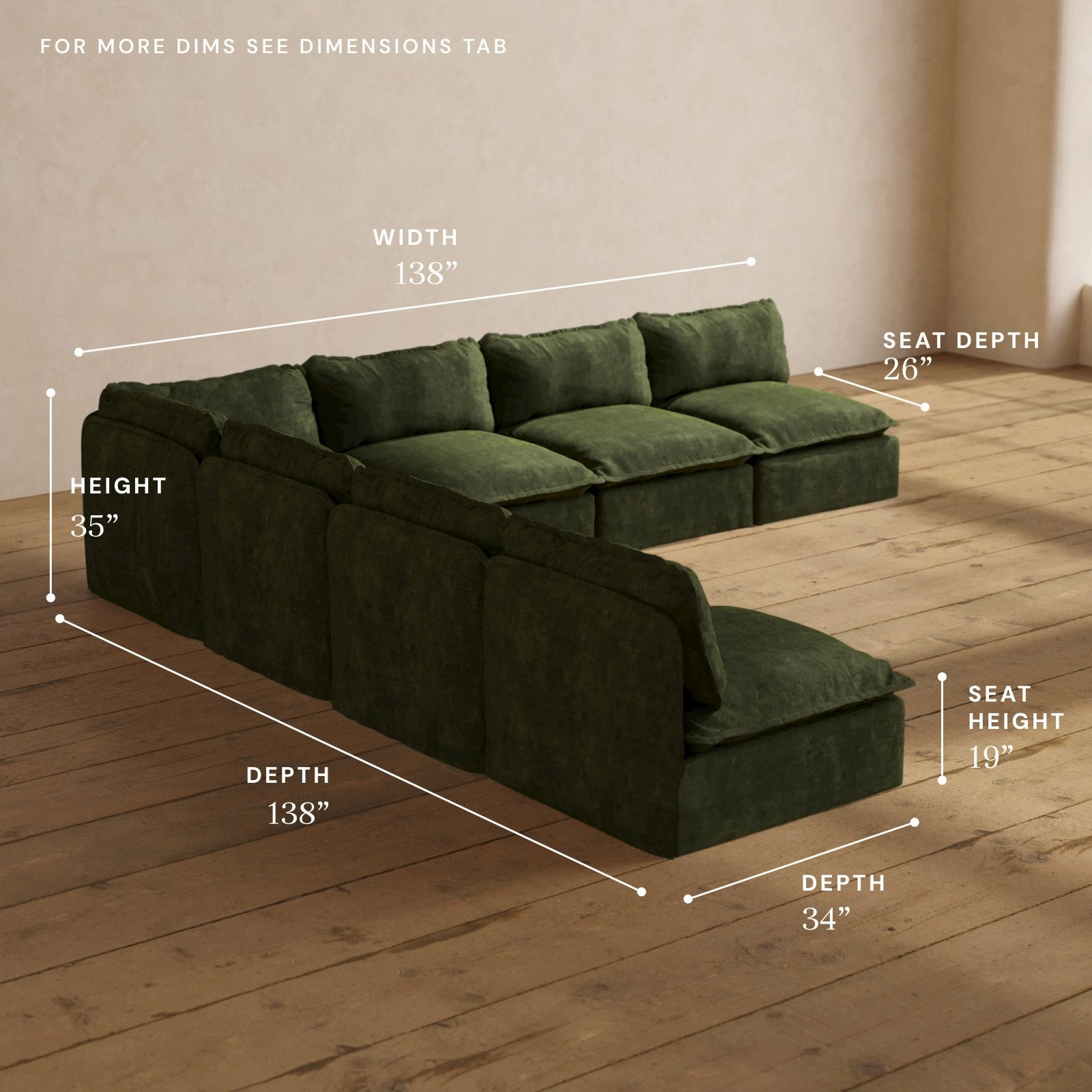 Modular Performance 7-Seater Open-Ends Corner Sectional in Olive | Deluxe Blend