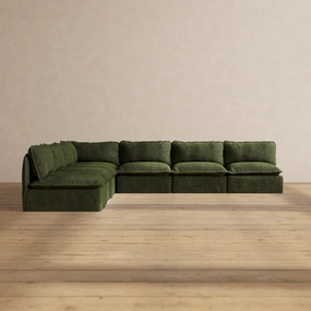Modular Performance 7-Seater Open-Ends Corner Sectional in Olive | Relaxed Blend