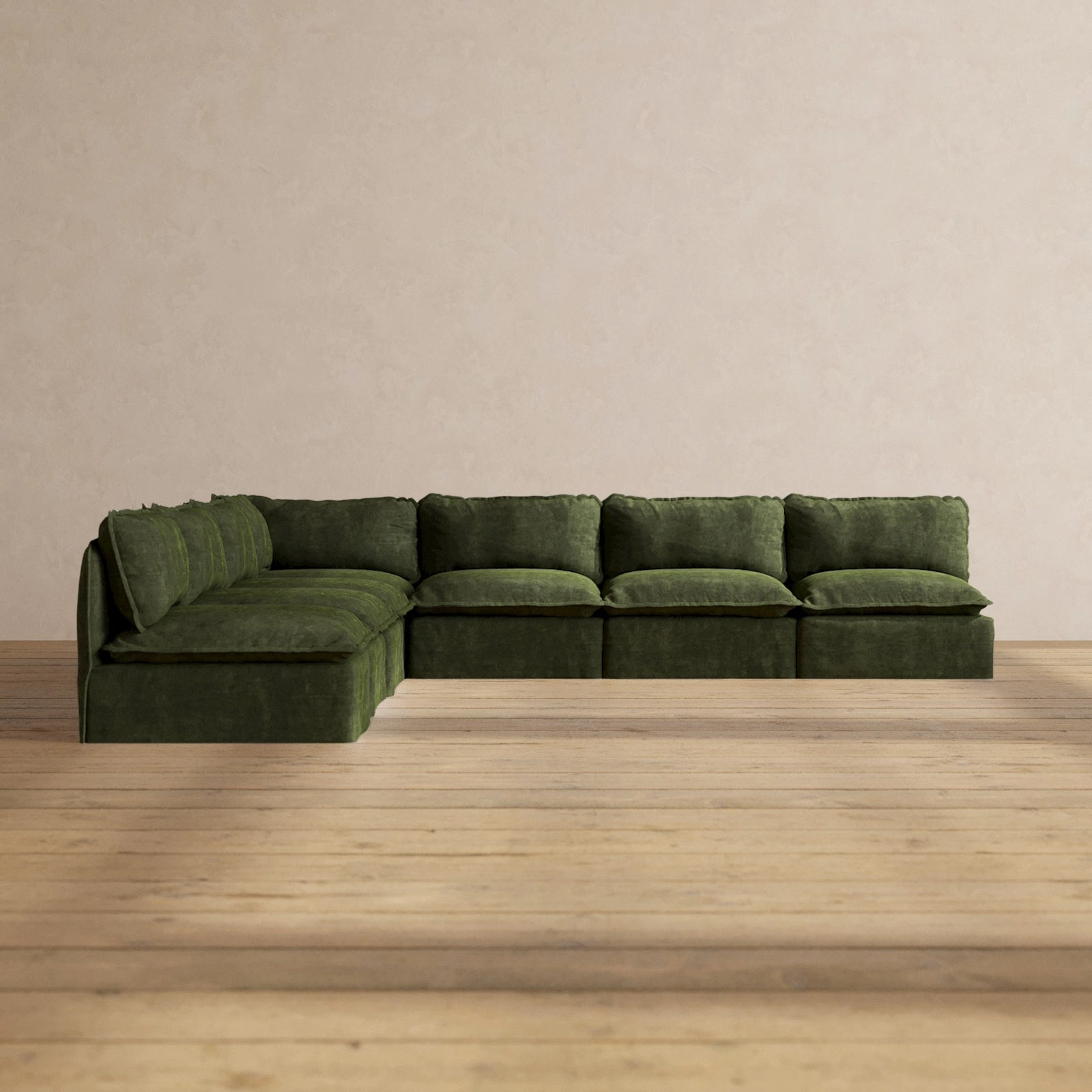 Modular Performance 7-Seater Open-Ends Corner Sectional in Olive | Relaxed Blend
