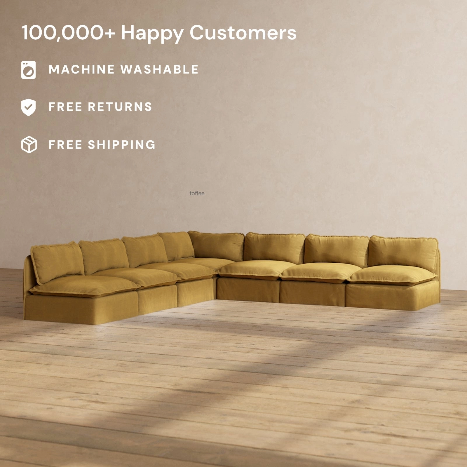 Modular Performance 7-Seater Open-Ends Corner Sectional in Toffee | Relaxed Blend