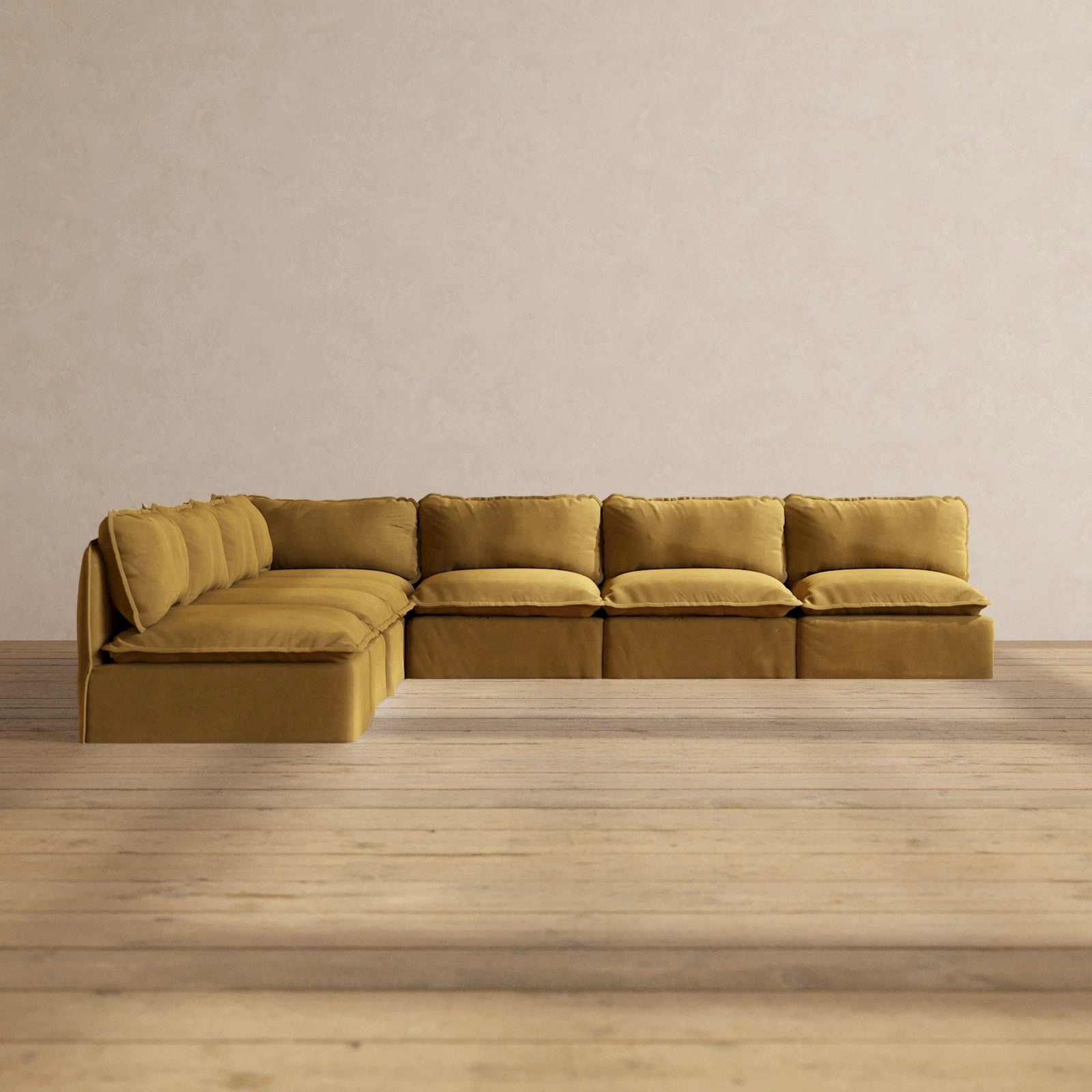 Modular Performance 7-Seater Open-Ends Corner Sectional in Toffee | Relaxed Blend