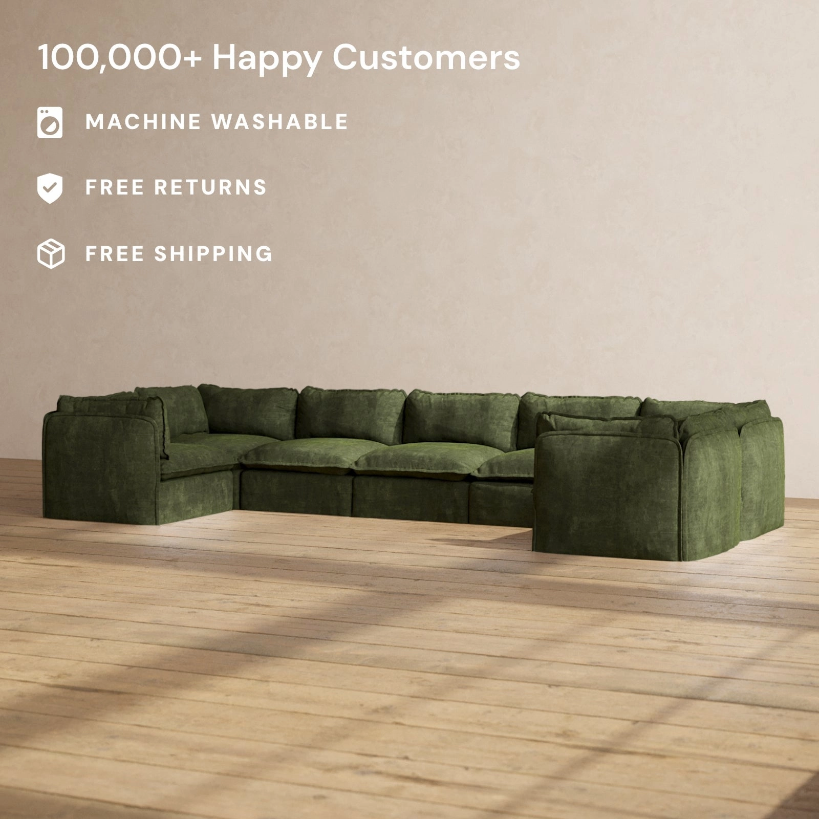 Modular Performance 7-Seater U-Sectional in Olive | Deluxe Blend