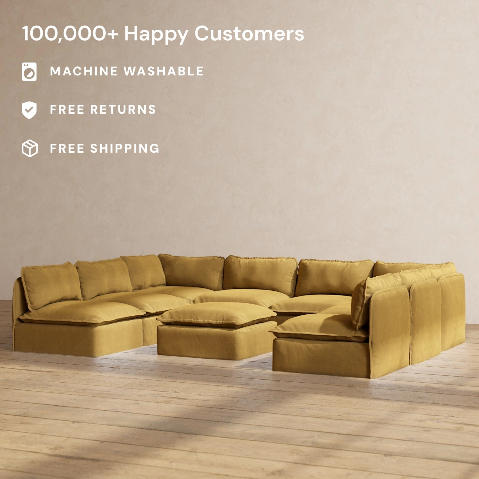 Modular Performance 8-Seater Open-Ends U-Sectional   Ottoman in Toffee | Deluxe Blend