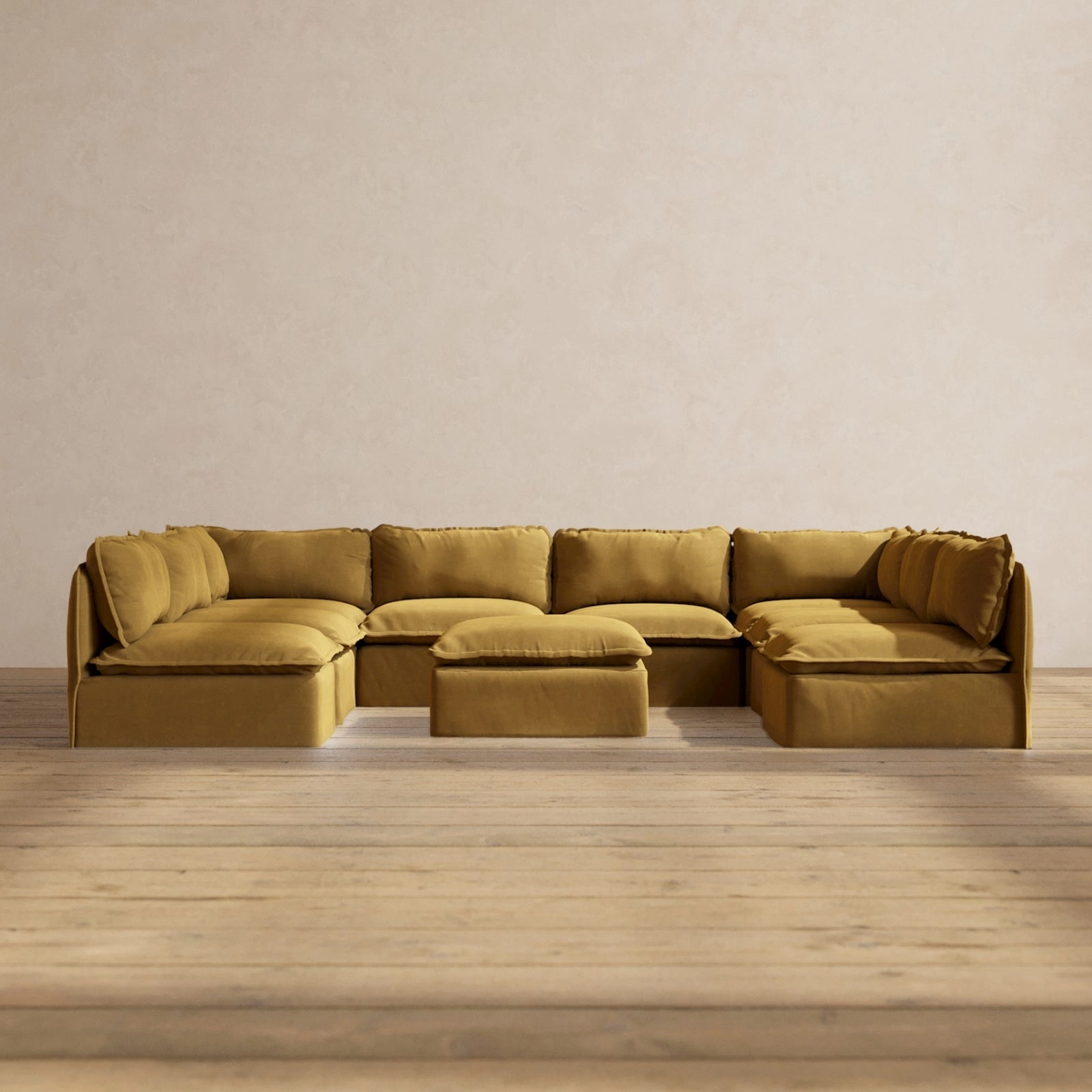 Modular Performance 8-Seater Open-Ends U-Sectional   Ottoman in Toffee | Deluxe Blend