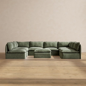 Modular Performance 8-Seater Open-Ends U-Sectional   Ottoman in Willow | Deluxe Blend