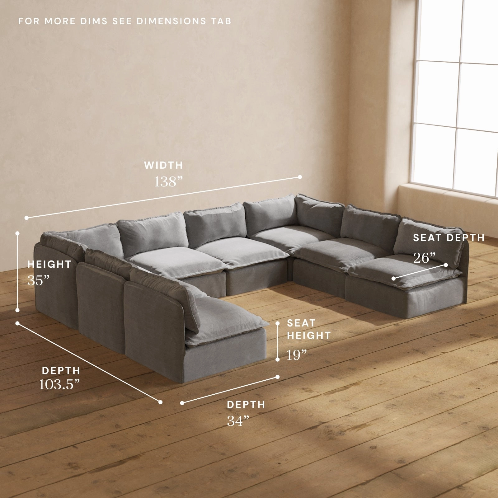Modular Performance 8-Seater Open-Ends U-Sectional in Ash | Deluxe Blend