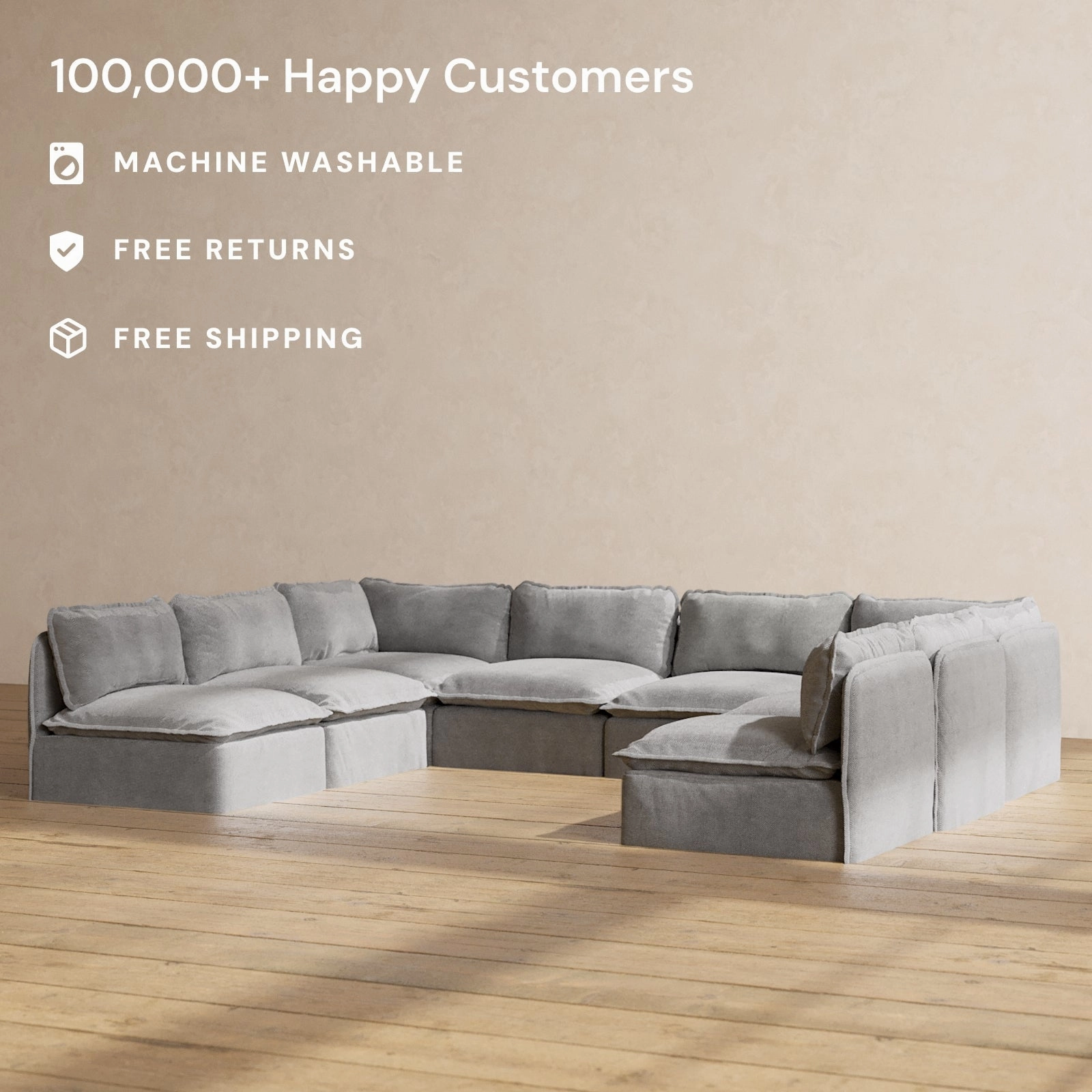 Modular Performance 8-Seater Open-Ends U-Sectional in Ash | Deluxe Blend