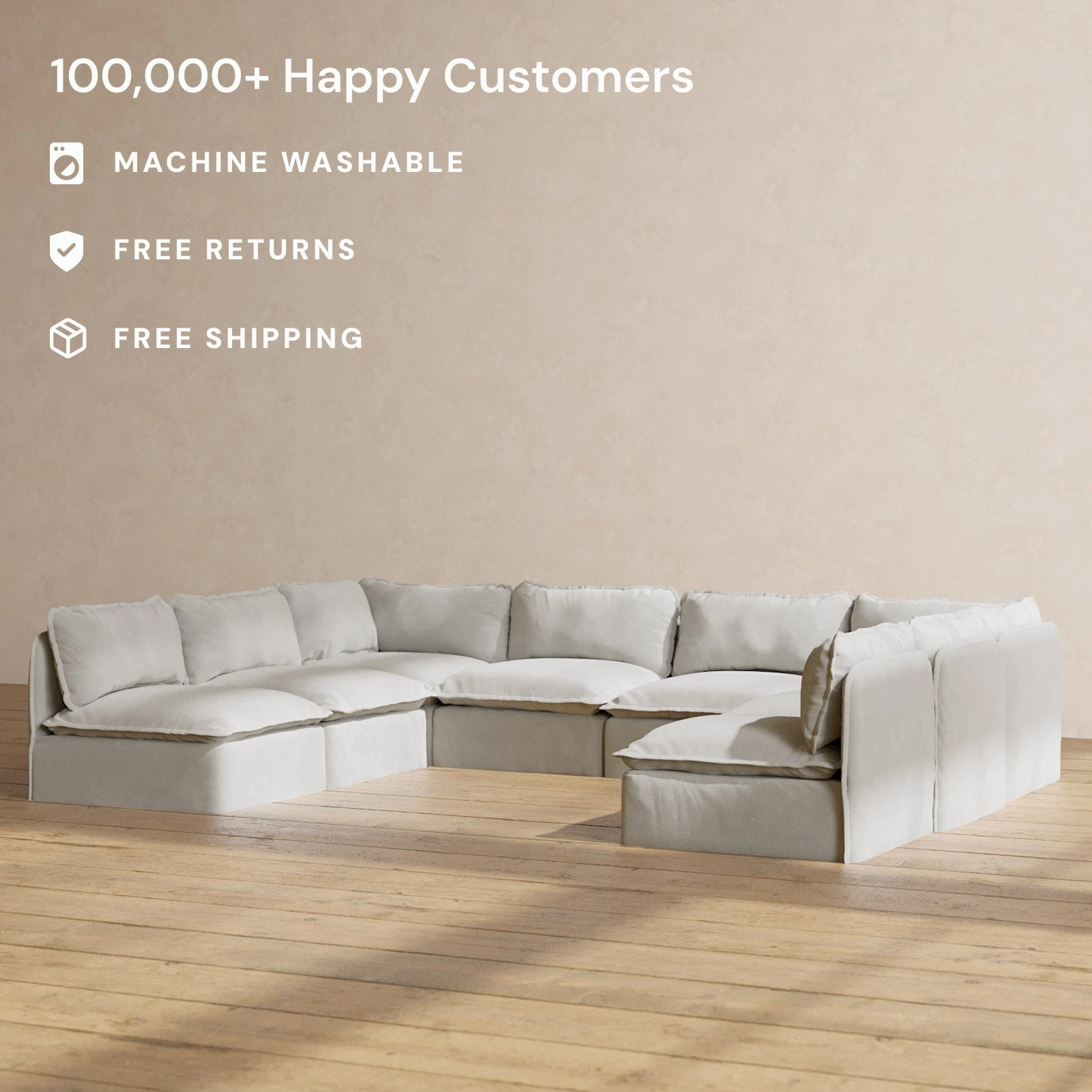 Modular Performance 8-Seater Open-Ends U-Sectional in Cloud | Deluxe Blend