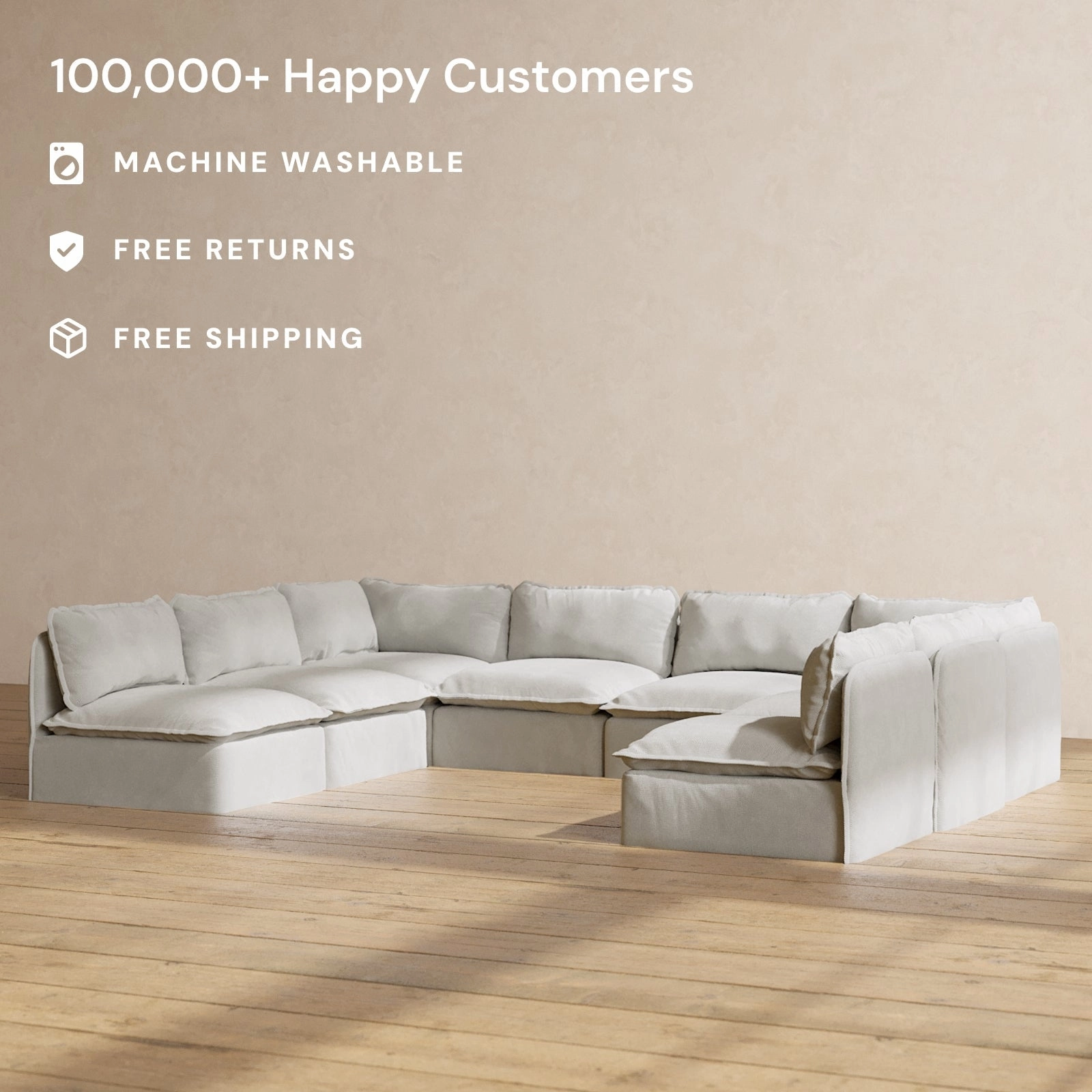 Modular Performance 8-Seater Open-Ends U-Sectional in Cloud | Relaxed Blend