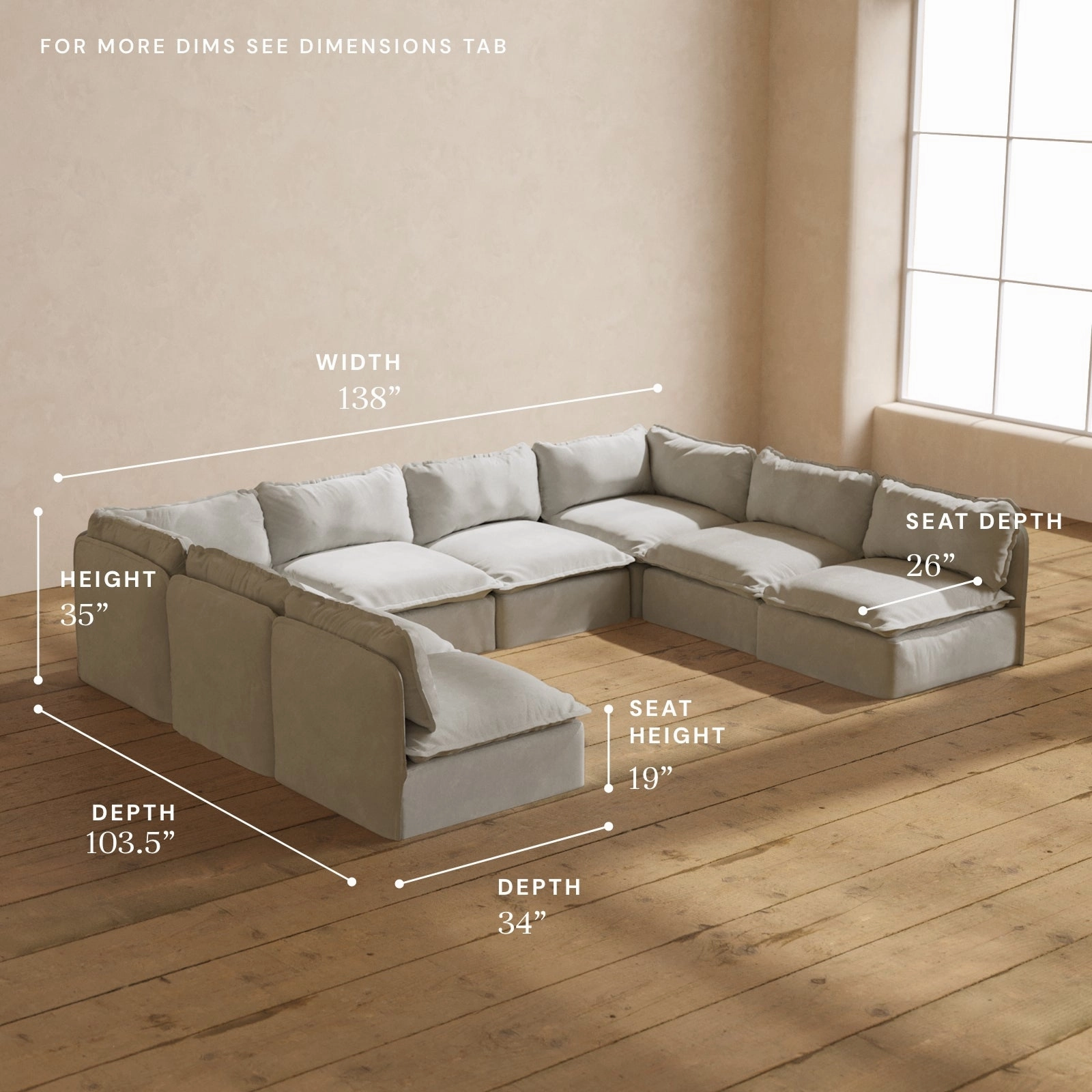Modular Performance 8-Seater Open-Ends U-Sectional in Cloud | Relaxed Blend