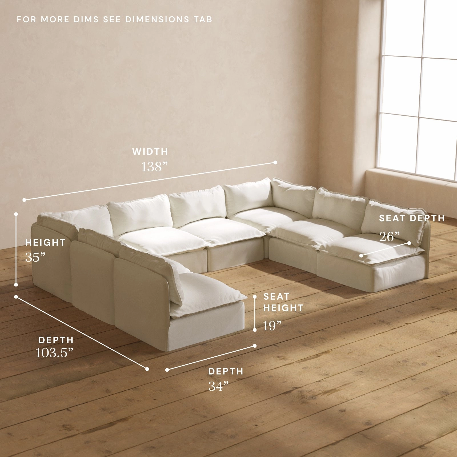 Modular Performance 8-Seater Open-Ends U-Sectional in Eggshell | Deluxe Blend