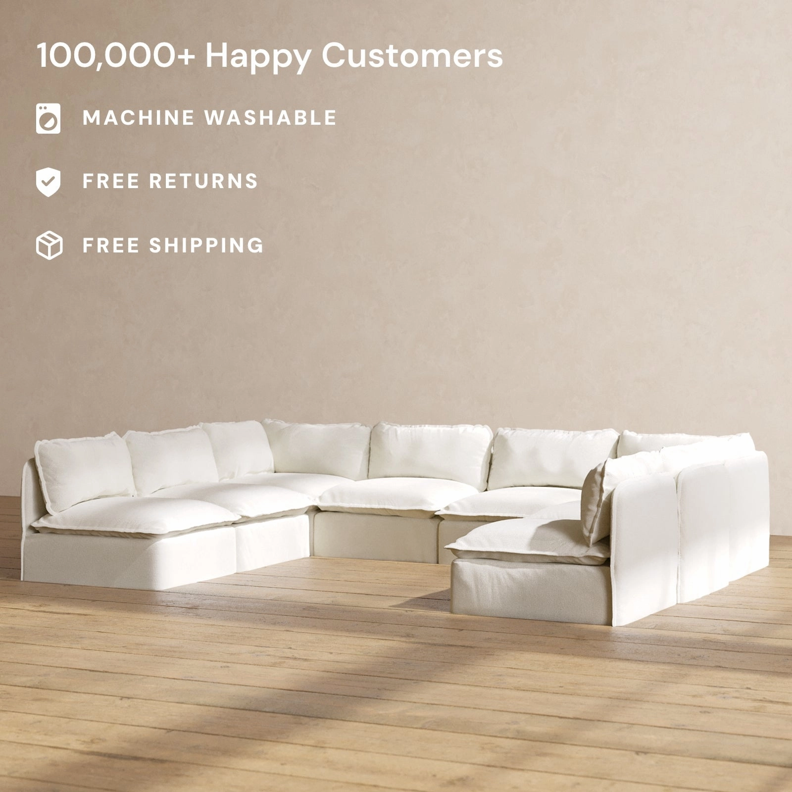 Modular Performance 8-Seater Open-Ends U-Sectional in Eggshell | Deluxe Blend