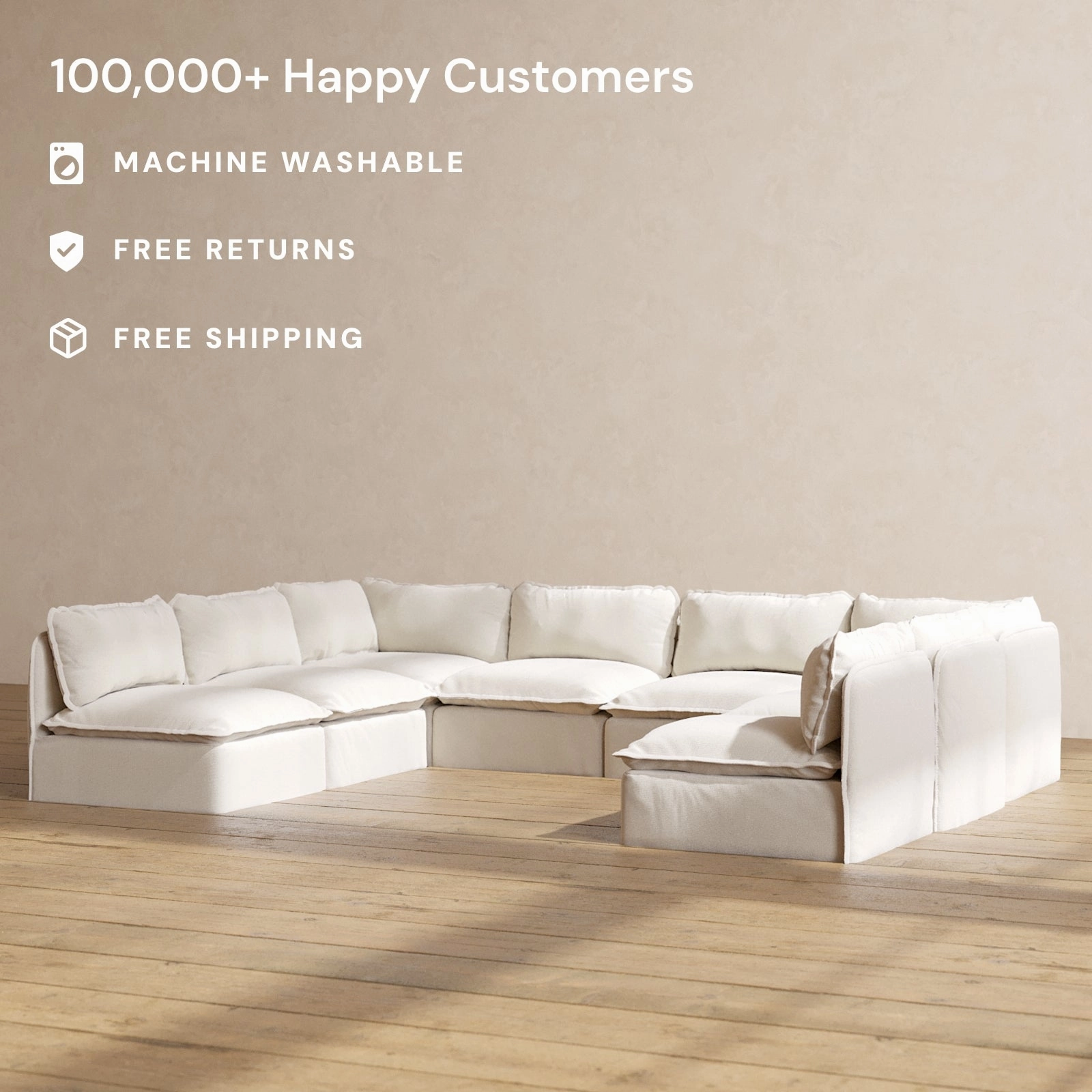 Modular Performance 8-Seater Open-Ends U-Sectional in Flour | Deluxe Blend
