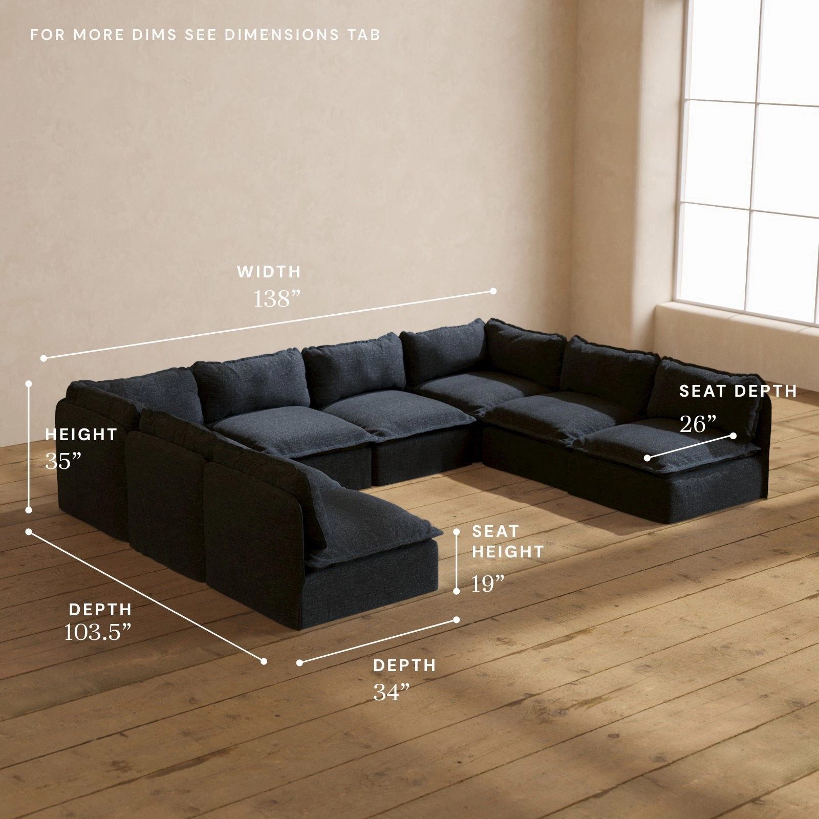 Modular Performance 8-Seater Open-Ends U-Sectional in Indigo | Deluxe Blend