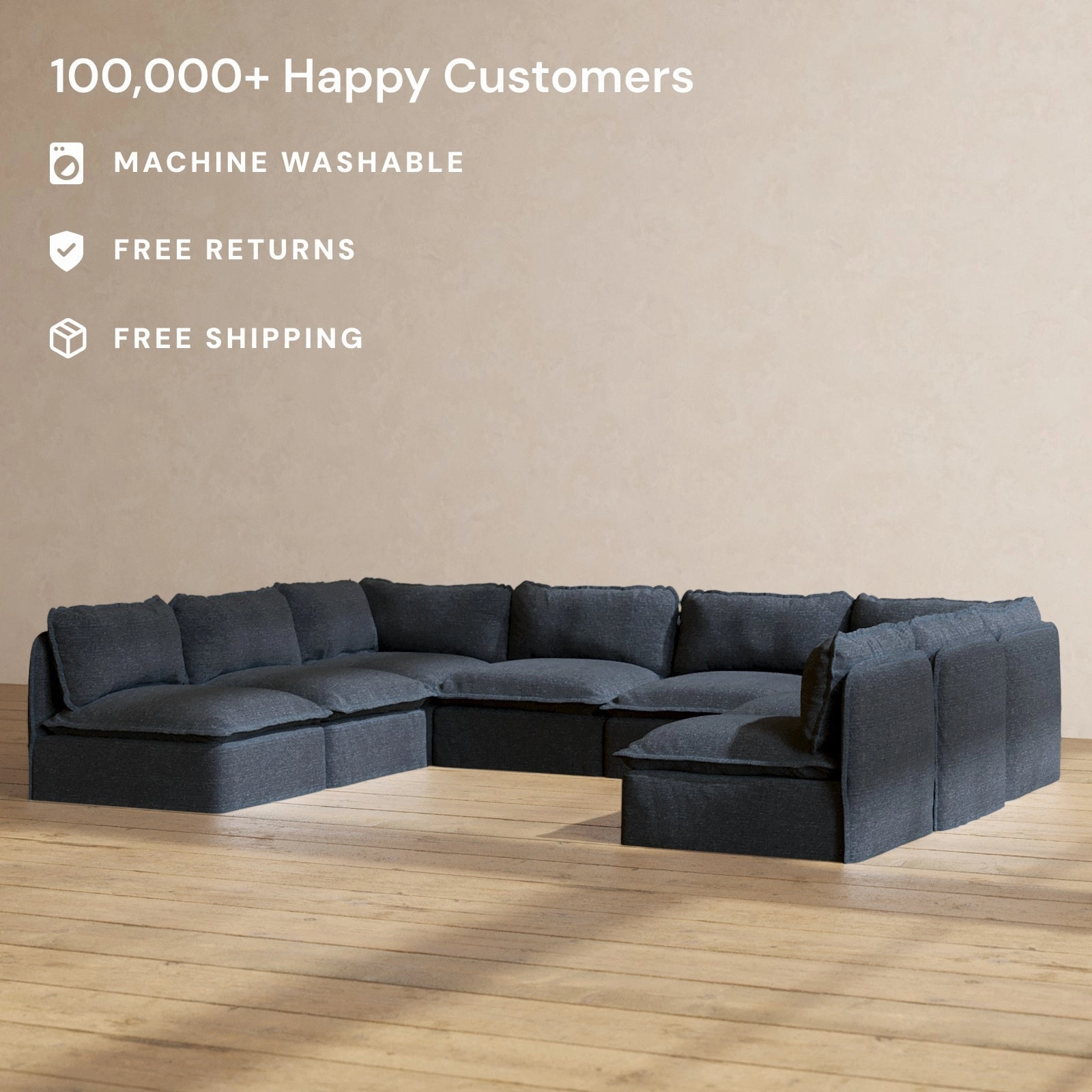 Modular Performance 8-Seater Open-Ends U-Sectional in Indigo | Relaxed Blend
