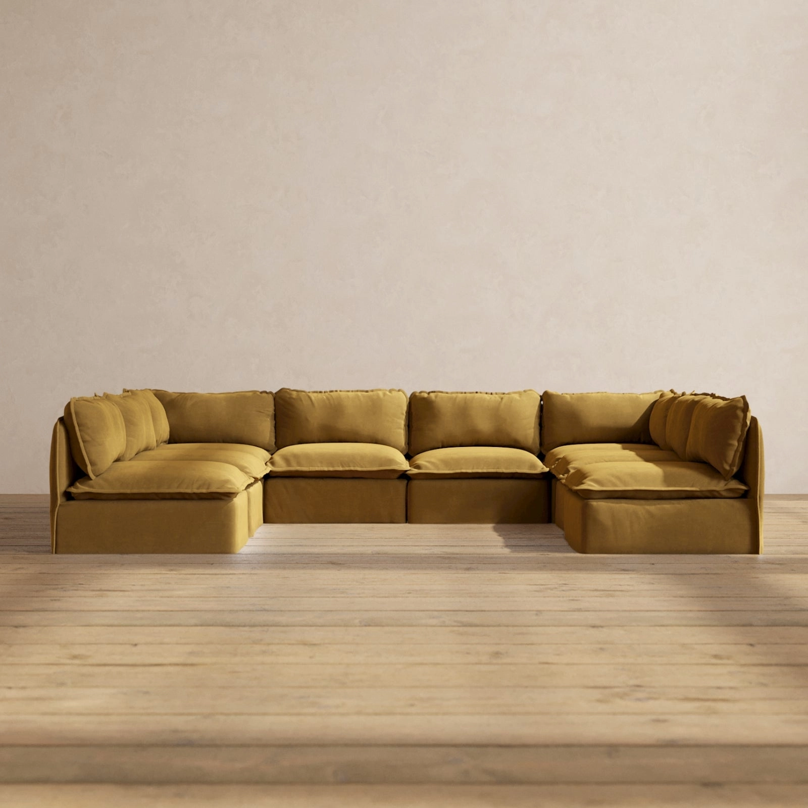 Modular Performance 8-Seater Open-Ends U-Sectional in Toffee | Relaxed Blend
