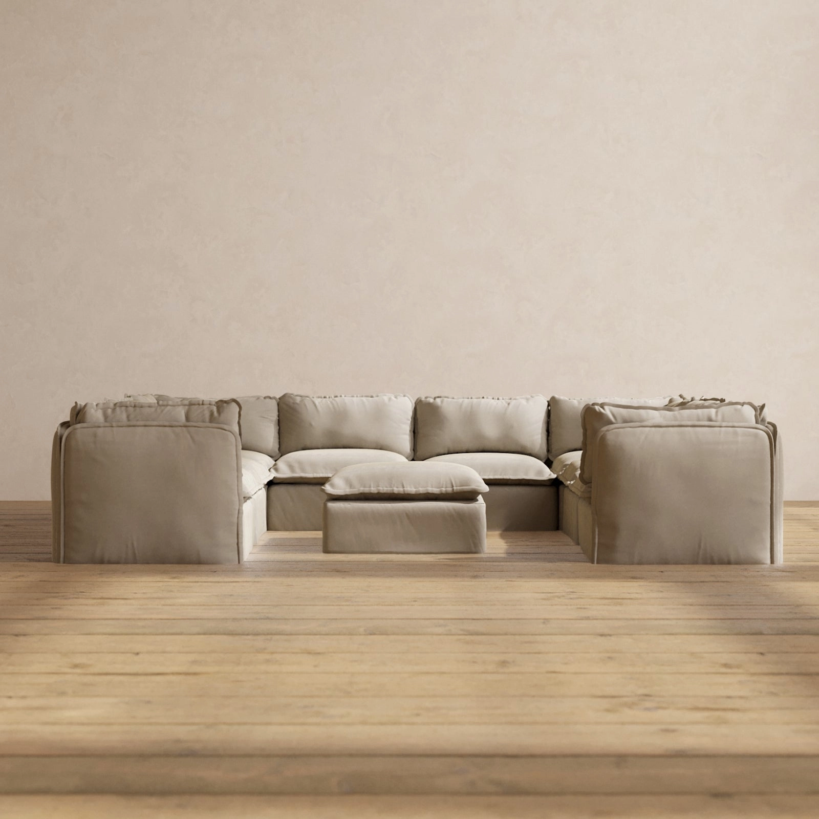 Modular Performance 8-Seater U-Sectional   Ottoman in Dune | Deluxe Blend