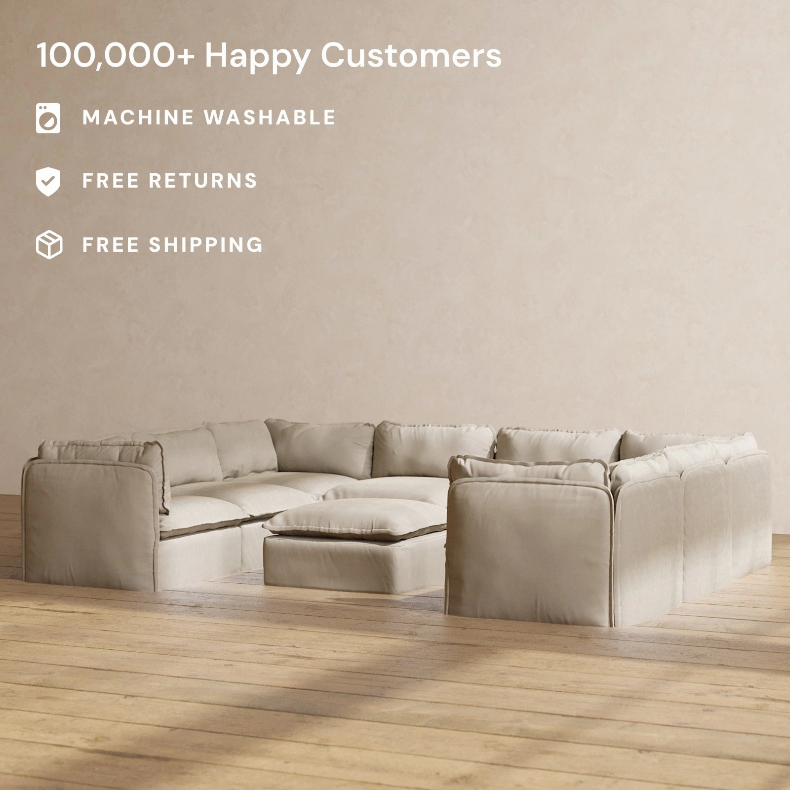 Modular Performance 8-Seater U-Sectional   Ottoman in Dune | Deluxe Blend