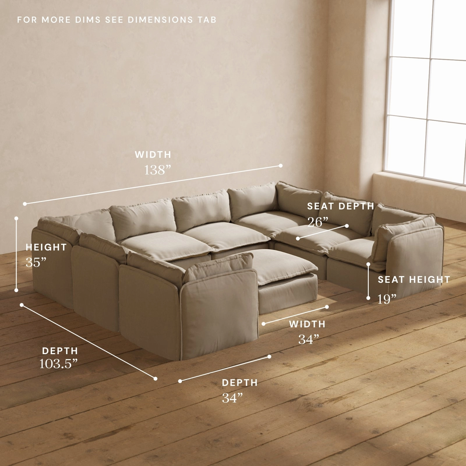 Modular Performance 8-Seater U-Sectional   Ottoman in Dune | Deluxe Blend