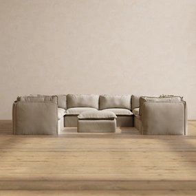 Modular Performance 8-Seater U-Sectional   Ottoman in Dune | Deluxe Blend