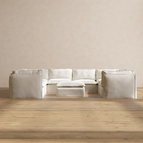 Modular Performance 8-Seater U-Sectional   Ottoman in Eggshell | Deluxe Blend