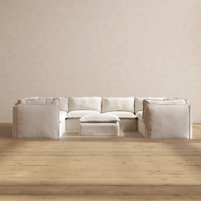Modular Performance 8-Seater U-Sectional   Ottoman in Flour | Deluxe Blend